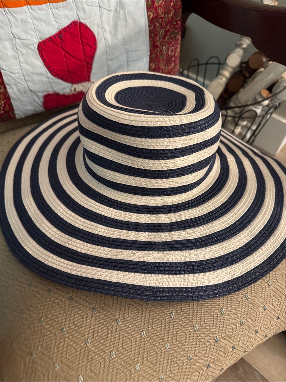 C Striped Wide-Brim Sun Hat - Navy & Cream - Picture 4 of 4